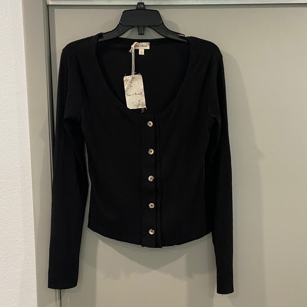 Hem & Thread Black Ribbed Cardigan - Picture 1 of 3